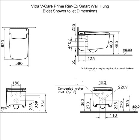 Vitra V-Care Prime Rim-Ex Smart Wall Hung Bidet Shower toilet