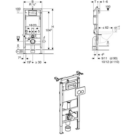 Geberit Duofix WC Frame 1.12m Delta Cistern 12cm
