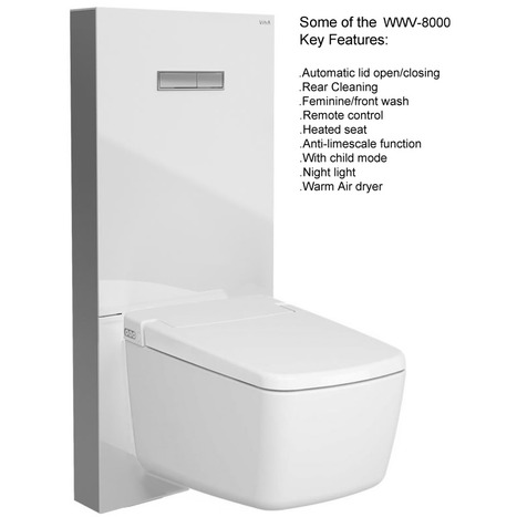 WWV-8000: Suspended Japanese Bidet Shower Toilet with Monolith cabinet