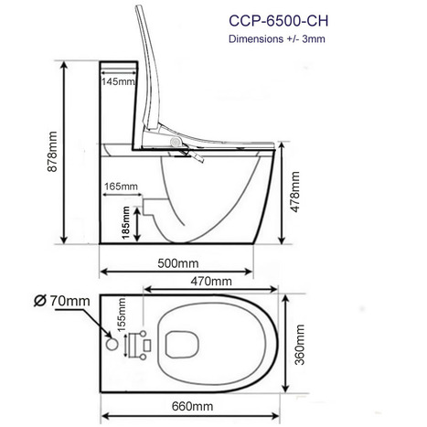 CCP-6500-CH: Extra High Comfort Height Bidet Shower Toilets