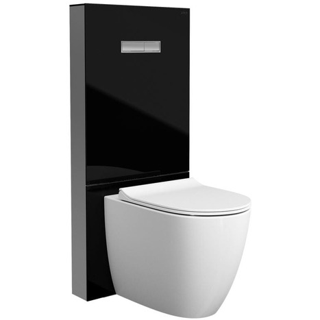 Vitra Vitrus Back To Wall Concealed Cistern - 3/6 Litre - Black Tempered Glass