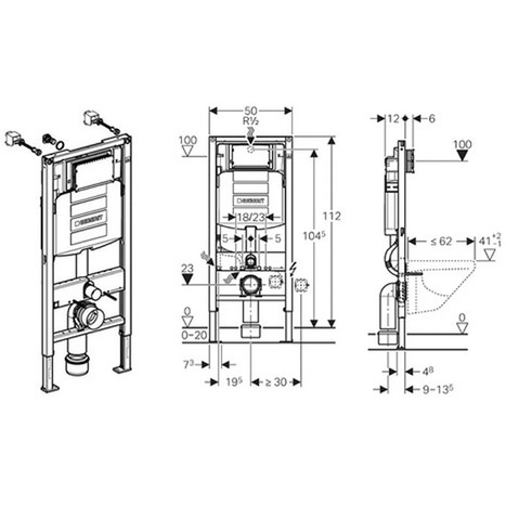 Geberit Duofix WC Frame 1.12m with Flush plate, Sigma Cistern 12cm 111.383.00.5