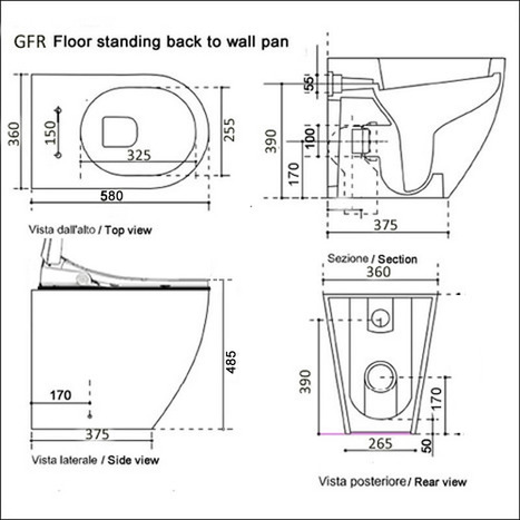 Bidet shower toilet: Floor standing back to wall: GFR-6500-CH