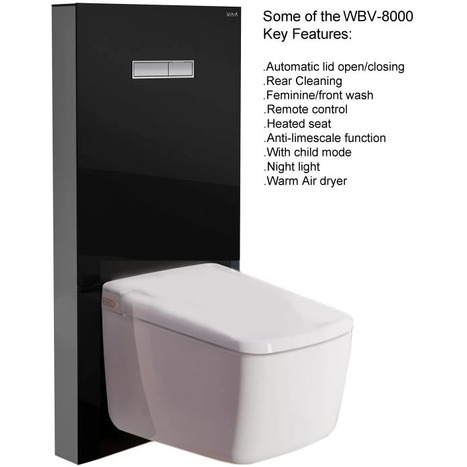 WBV-8000: Floating Japanese Bidet Shower Toilet with black Monolith cabinet