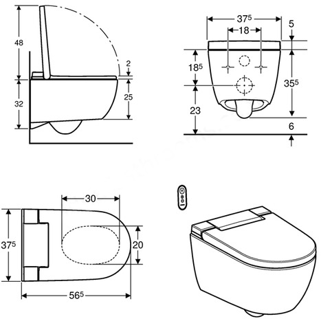 Geberit Aquaclean Alba Rimless Wall Mounted Shower WC: 146.350.01.1