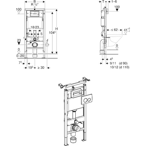 Geberit Duofix 1120mm Frame; 458.118.21.2 for Wall Hung WC with Delta Cistern & Plate