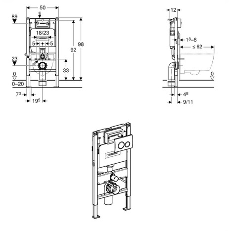 Geberit Duofix 980mm Frame with Delta25 Dual Flush Plate Bundle