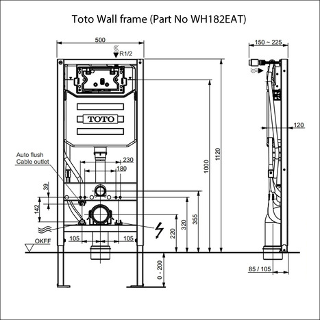 Complete set: Toto Neorest WX1 Washlet + Toto wall frame with Automatic Flush + Flush Plate and connection kit