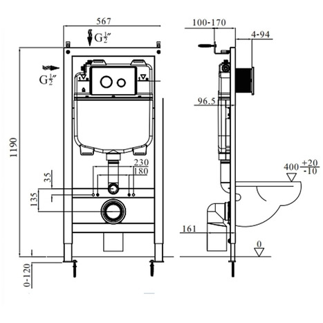 AWF-1190: Concealed Cistern WC Frame for wall hung Toilets