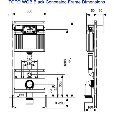 TOTO: WOB Black Concealed Frame with Cistern, Flush plate and coonection set