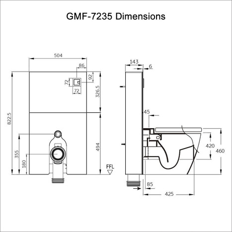 GMF-7235: Japanese Shower Toilet with reduced height monolith cistern cabinet