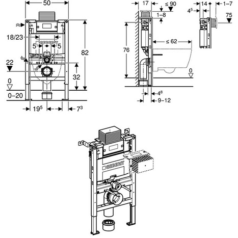 Geberit Alpha 82cm Frame & Cistern for Wall Hung WC - 458.033.00.2