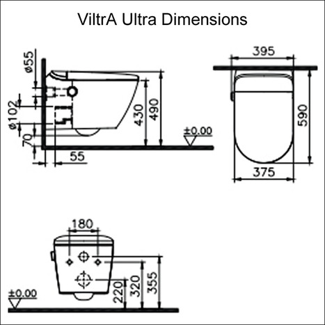 VitrA V-Care Ultra Smart Wall-Hung Bidet Toilet with Frame and Flush Plate Bundle
