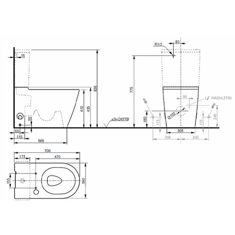 Complete set: Toto RG Lite Close Coupled Rimless Smart Toilet Washlet
