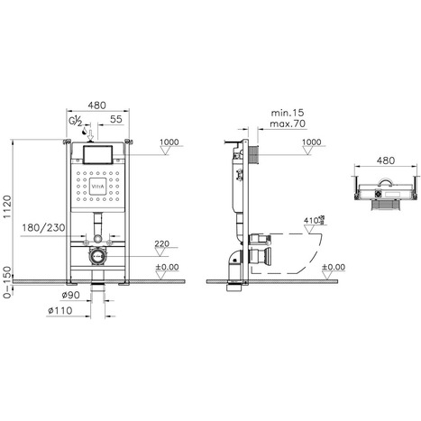 Vitra V-Care Rimless Smart Pan inc Seat and Frame - Chrome Flush Plate Bundle