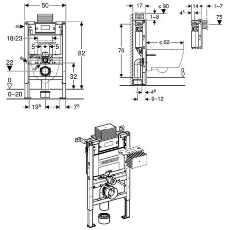 Complete bundle set: Geberit AquaClean Alba bidet toilet with 82cm frame