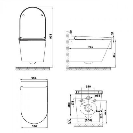 Complete bundle set: Aqua-Sigma floor standing bidet toilet with concealed cistern: AS-1400F-BUN