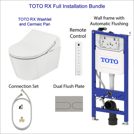 Complete set: Toto RX Washlet + Toto wall frame with Automatic Flush + Flush Plate and connection kit