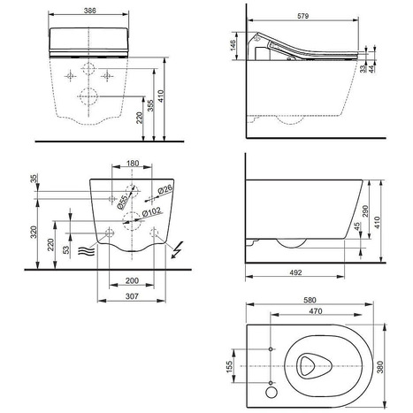 Complete set: Toto RX Washlet + Toto wall frame with Automatic Flush + Flush Plate and connection kit