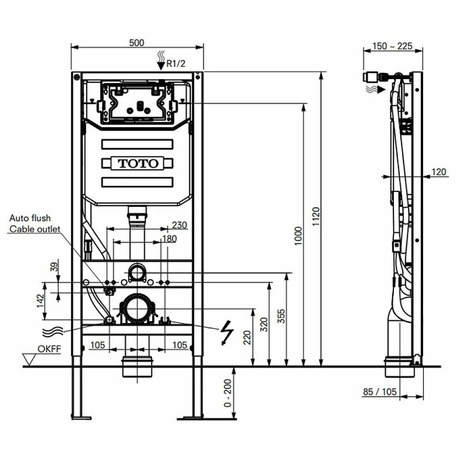 Complete set: Toto RX Washlet + Toto wall frame with Automatic Flush + Flush Plate and connection kit
