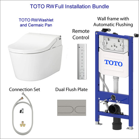 Complete set: Toto RW Washlet + Toto wall frame with Automatic Flush + Flush Plate and connection kit