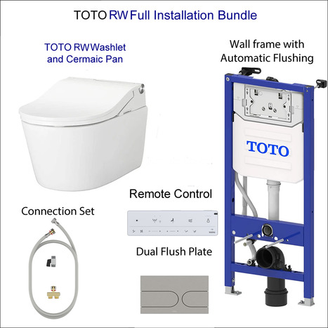 Complete set: Toto RW Washlet + Toto wall frame with Automatic Flush + Flush Plate and connection kit