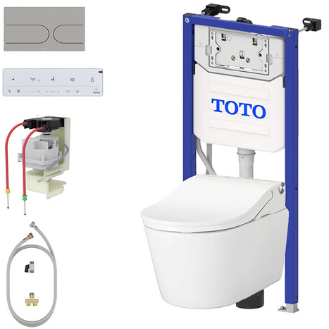 Complete set: Toto RW Washlet + Toto wall frame with Automatic Flush + Flush Plate and connection kit