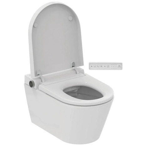 Complete set: Ideal Standard i.life E Wall-Hung Shower Toilet + Wall Frame, Flush Plate and connection kit