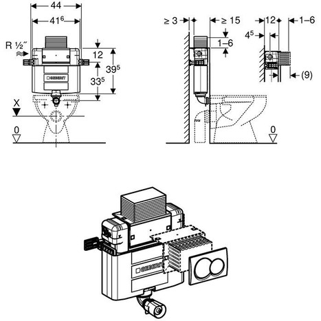 Geberit Alpha 82cm Concealed Cistern & Alpha01 Round Flush Plate