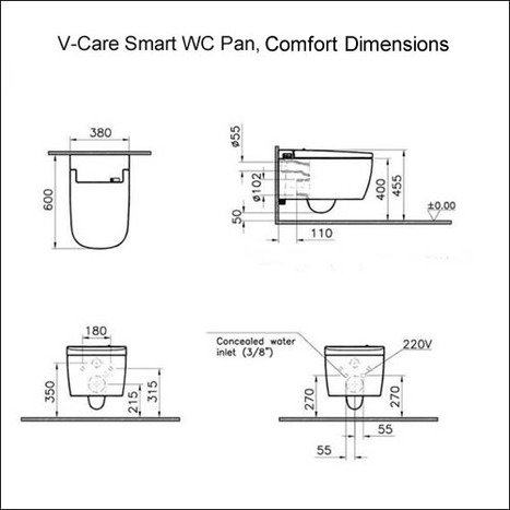Vitra V-Care Comfort Smart toilet Bundle with Frame - Chrome Flush Plate