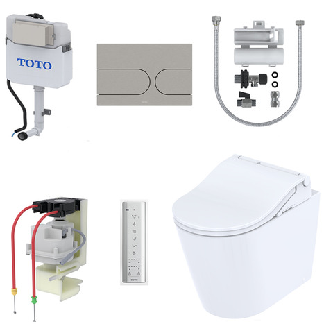 Complete set: Toto Floor Standing RW Washlet + Toto In-Wall Cistern with Automatic Flush + Flush Plate and connection set
