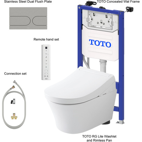 Complete set: Toto RG Washlet + Toto wall frame + Dual Flush Plate and connection kit