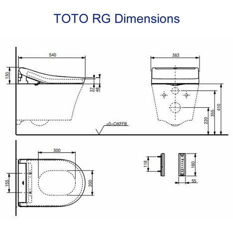 Complete set: Toto RG Washlet + Toto wall frame + Dual Flush Plate and connection kit