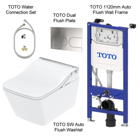 TOTO WASHLET SW Auto Flush Rimless Wall-Hung Shower Toilet Bundle