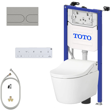 Complete set: Toto RW Washlet + Toto wall frame with Manual Flush + Dual Flush Plate and connection kit