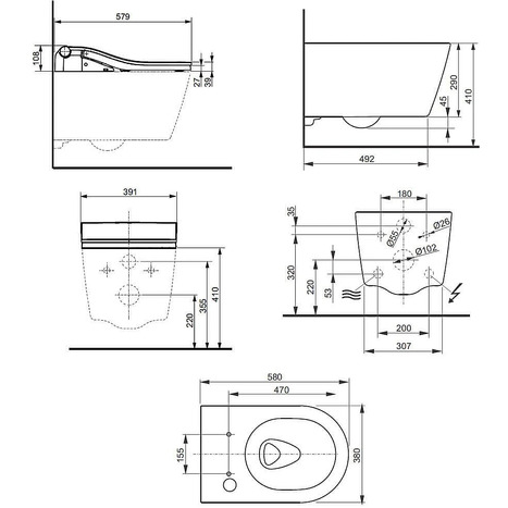 Complete set: Toto RW Washlet + Toto wall frame with Manual Flush + Dual Flush Plate and connection kit