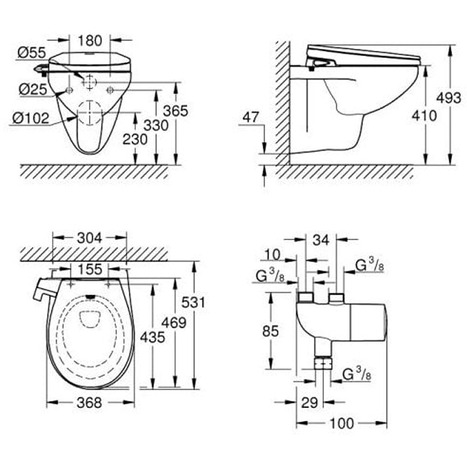 Grohe Bau Wall Hung Bidet toilet and seat