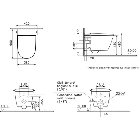 Vitra V-care 3 Prime Wall Hung Smart Shower Toilet