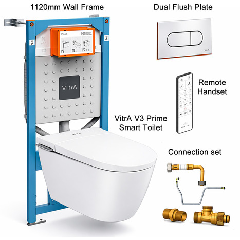 VitrA V-care 3 Prime Wall Hung Smart Shower Toilet: Complete Installation Package