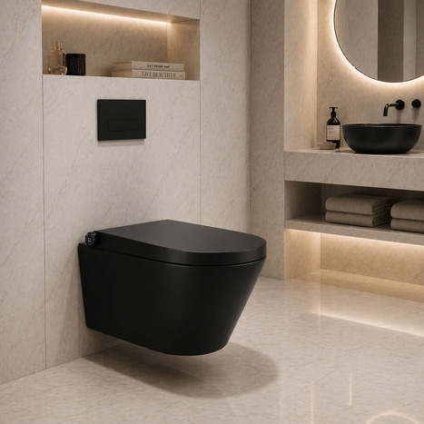 AS-1600-WH Matt Black wall hung Smart Bidet Shower toilet