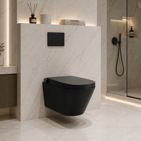 AS-1600-CS Matt Black wall hung Smart Bidet Shower toilet: Complete Set