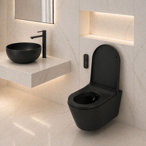 AS-1600-CS Matt Black wall hung Smart Bidet Shower toilet: Complete Set