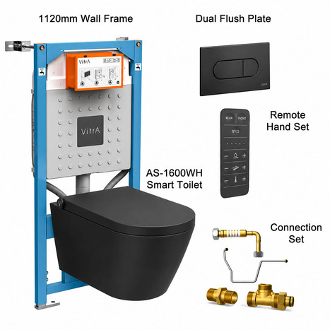 AS-1600-CS Matt Black wall hung Smart Bidet Shower toilet: Complete Set