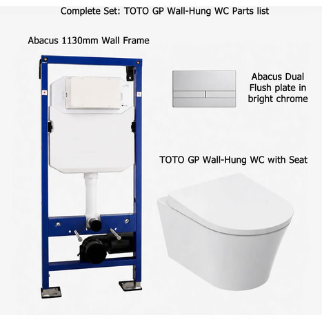 Complete Set: TOTO GP Wall-Hung WC with Seat, Concealed Wall Frame and Dual Flush Plate
