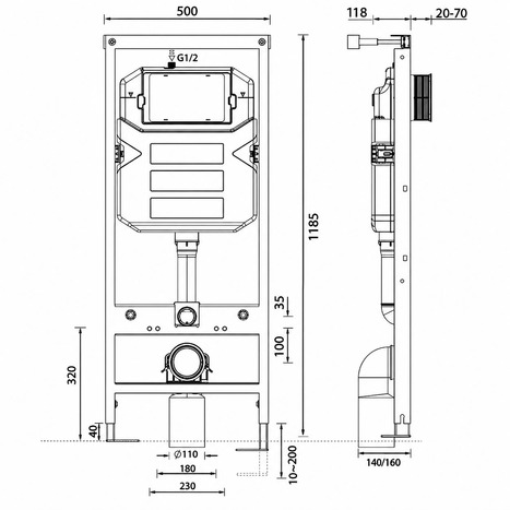 Complete Set: TOTO GP Wall-Hung WC with Seat, Concealed Wall Frame and Dual Flush Plate