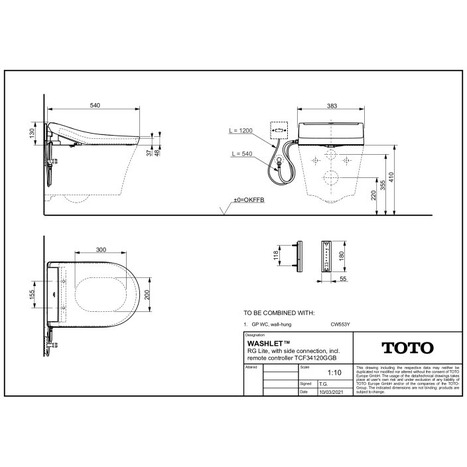 TOTO RG Lite Washlet Seat with Side Connections: TCF34120GGB