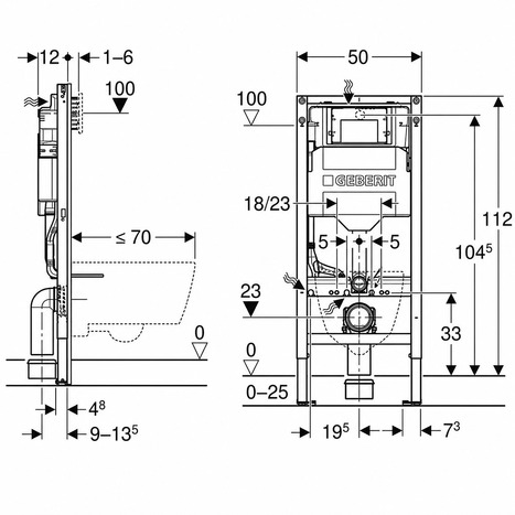 Geberit Duofix Frame 1120mm & Sigma Cistern 120mm for Wall Hung WC 1120mm - 111.383.00.6