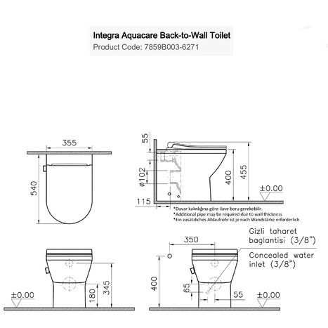 VitrA Aquacare Integra Rimless Floor Standing Back to Wall Smart Bidet Shower Toilet
