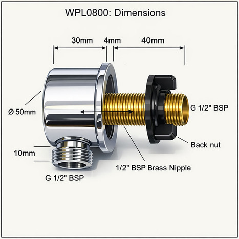WPL0800: Shower Outlet wall plate elbow hose connector