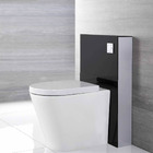 Complete set: Aqua-Sigma bidet toilet with Slimline cabinet cistern in black tempered safety glass